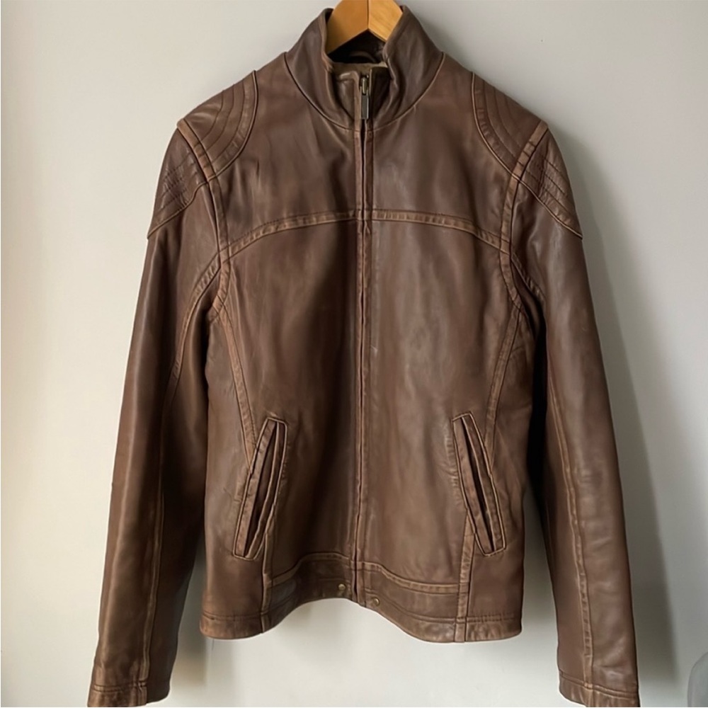 UGG Brown Leather Moto Bike Jacket